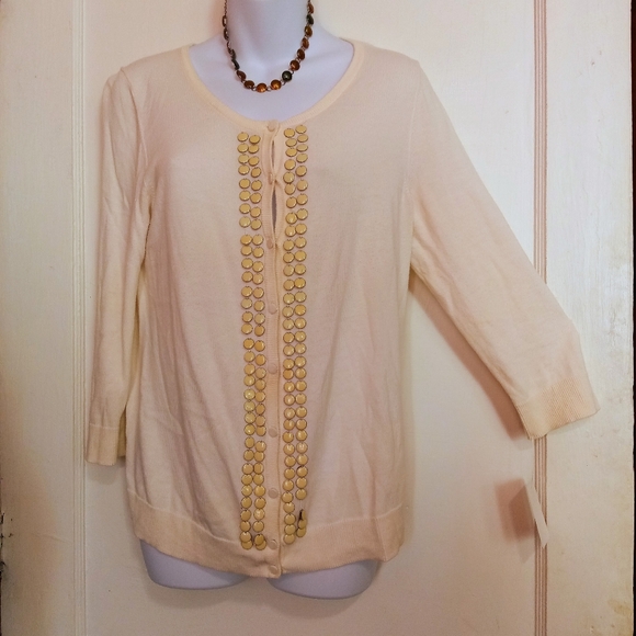 Talbots Sweaters - Talbots Ladies Cream Cardigan with Button Accents Sz M